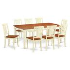 East West Furniture DOAV9-WHI-W 9 Piece Dining Table Set Includes a Rectangle Dining Room Table with Butterfly Leaf and 8 Wooden Seat Chairs, 42x78 Inch, Buttermilk & Cherry