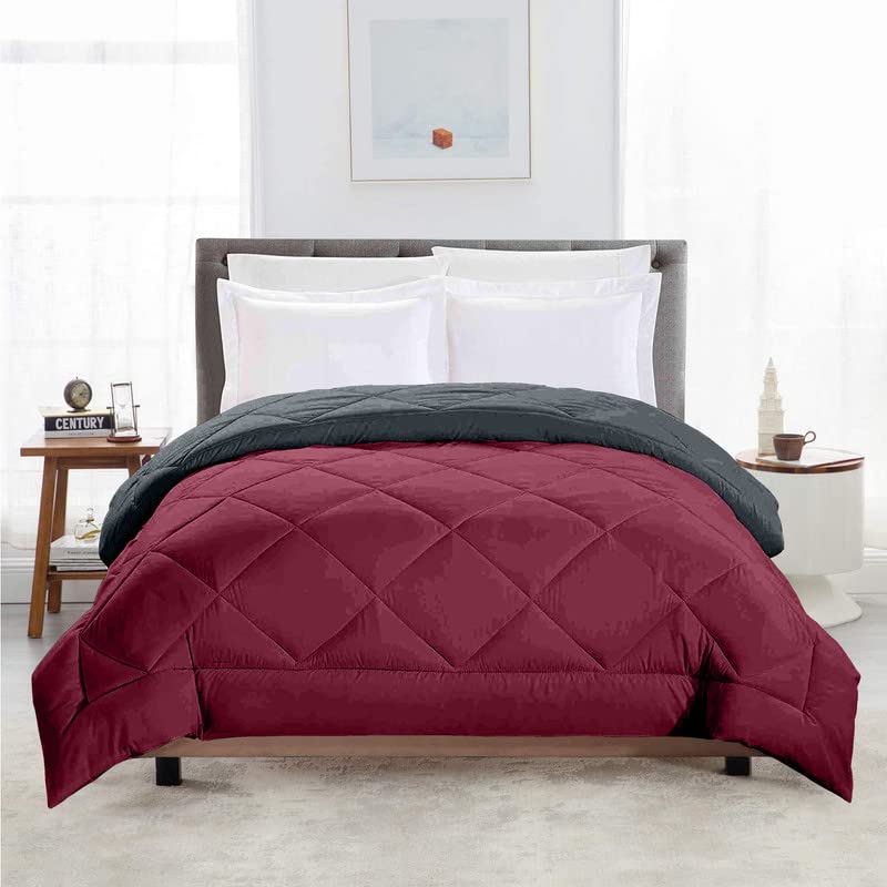 TundwalS Microfiber Reversible Solid Extra Comfort & Soft Comforter||Blanket Double Bed 210 Gsm Quilt Maroon  Grey 1 (Piece)