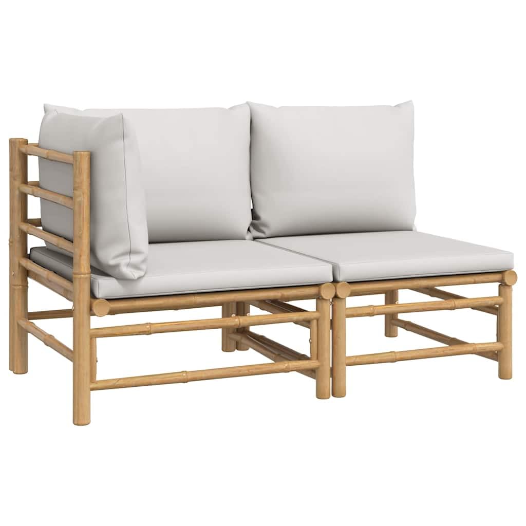 vidaXL Bamboo Patio Lounge Set with Light Gray Cushions - 2-Piece Comfortable Outdoor Furniture Set - Modular Design, Natural Ma