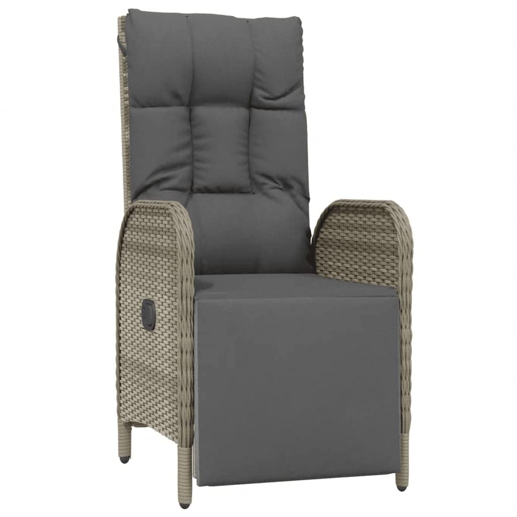vidaXL Patio Dining Set 3 Piece, Wicker Dining Table and Chair with Cushions, Adjustable Reclining Chair for Lawn Backyard Garden, Gray Poly Rattan