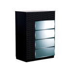 HomeRoots Rubberwood Modern Black Chest with Geometric Designed Panels 5 Drawers