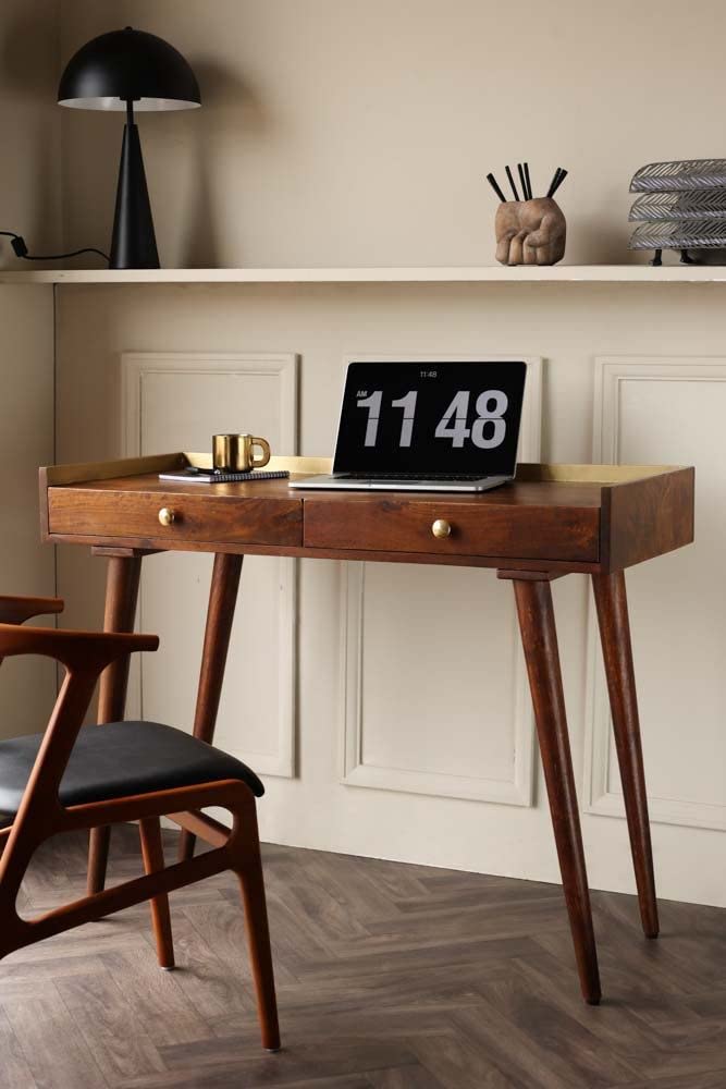 Demiwall Wooden Study Table For Adults, Writing Desk For Student With 2 Drawers Storage | Brown