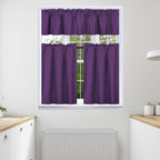 3Pc Set Solid Faux Silk Lined Blackout Rod Pocket Small Kitchen Window Curtain With Valance (K3) (Purple)