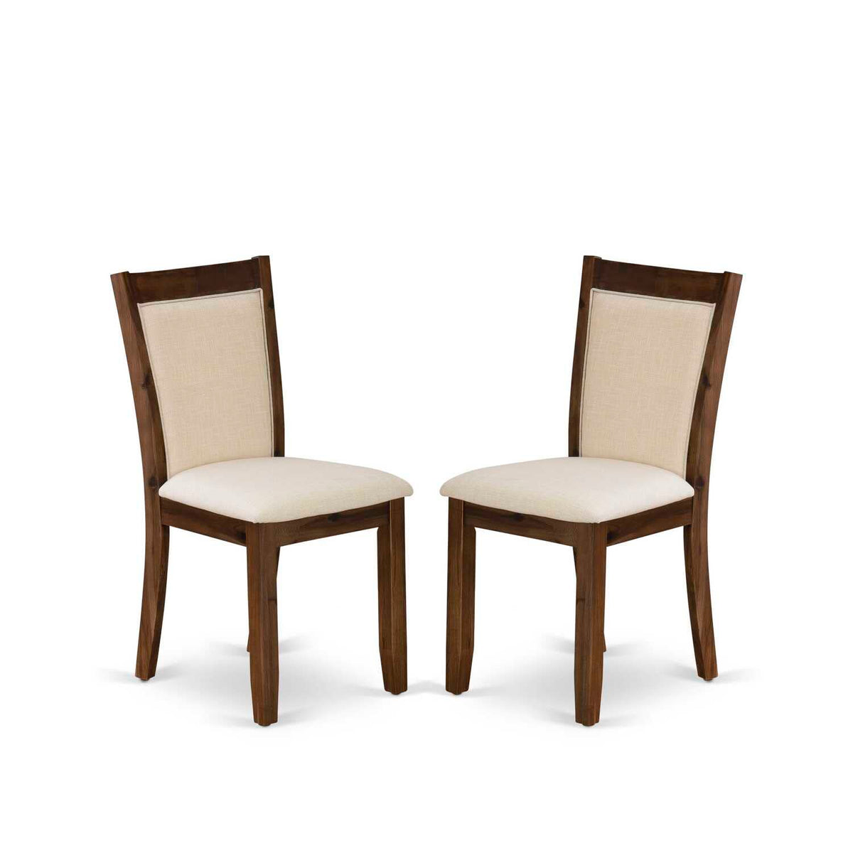 East West Furniture MZCNT32 Monza Parson Chairs - Light Beige Linen Fabric Upholstered Dining Chairs, Set of 2, Antique Walnut
