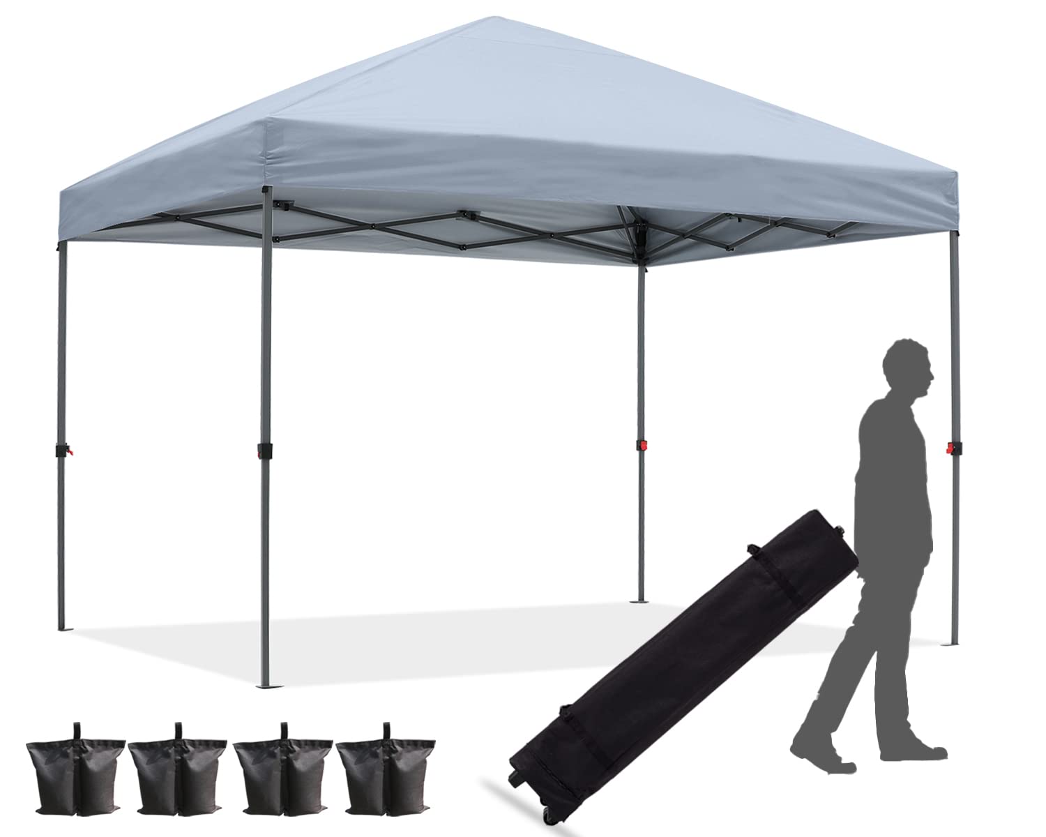 Hlong 10X10 Pop Up Canopy Tent For Backyard Outdoor Portable Easy With Wheeled Carry Bags,4Ropes And Stakes And 4 Sandbags,Gray