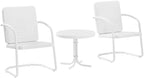 Crosley Furniture Bates 3-Piece Outdoor Chair And Side Table Set, Retro Metal Bistro Patio Conversation Sets, White Gloss And White Satin