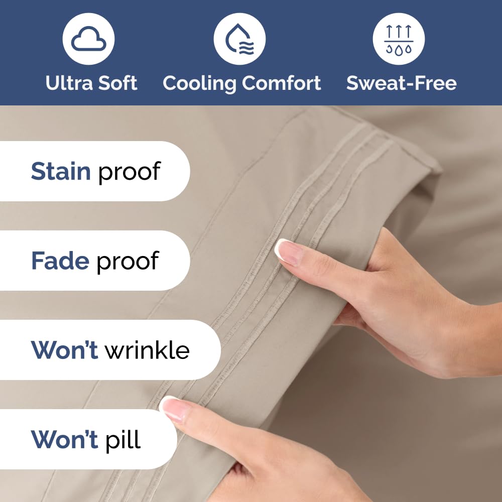 Extra Deep Pocket Split King Sheets - 5 Piece Breathable & Cooling Bed Sheets - Hotel Luxury Bed Sheet Set - Soft, Wrinkle Free & Comfy - Easily Fits Extra Deep Mattresses - Deep Pocket Wheat Sheets