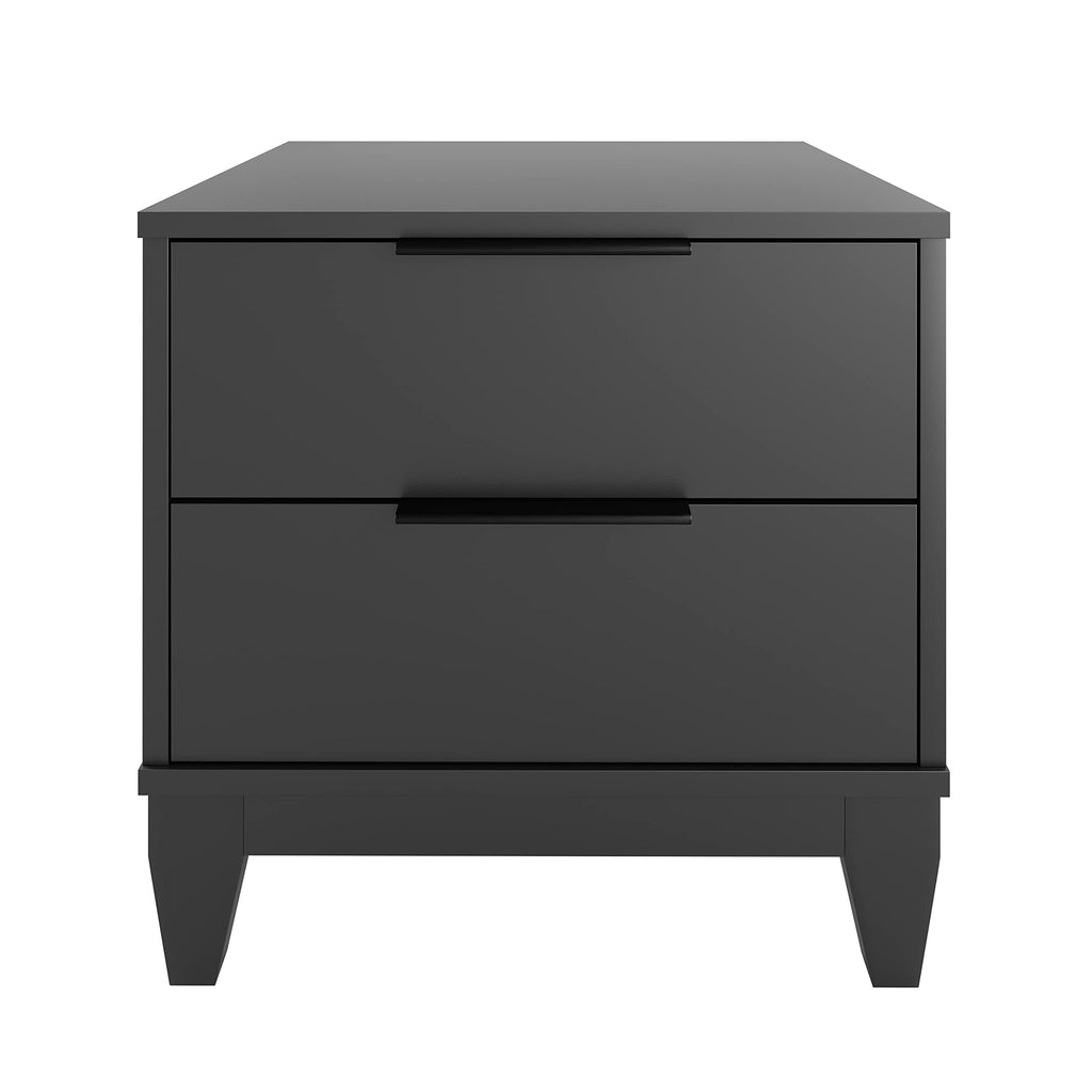 Boyd Sleep Bedroom Nightstand Bedside Table: Mackay Two Drawer Storage With Leg Base, Black (Amzmck15930Blknstd)