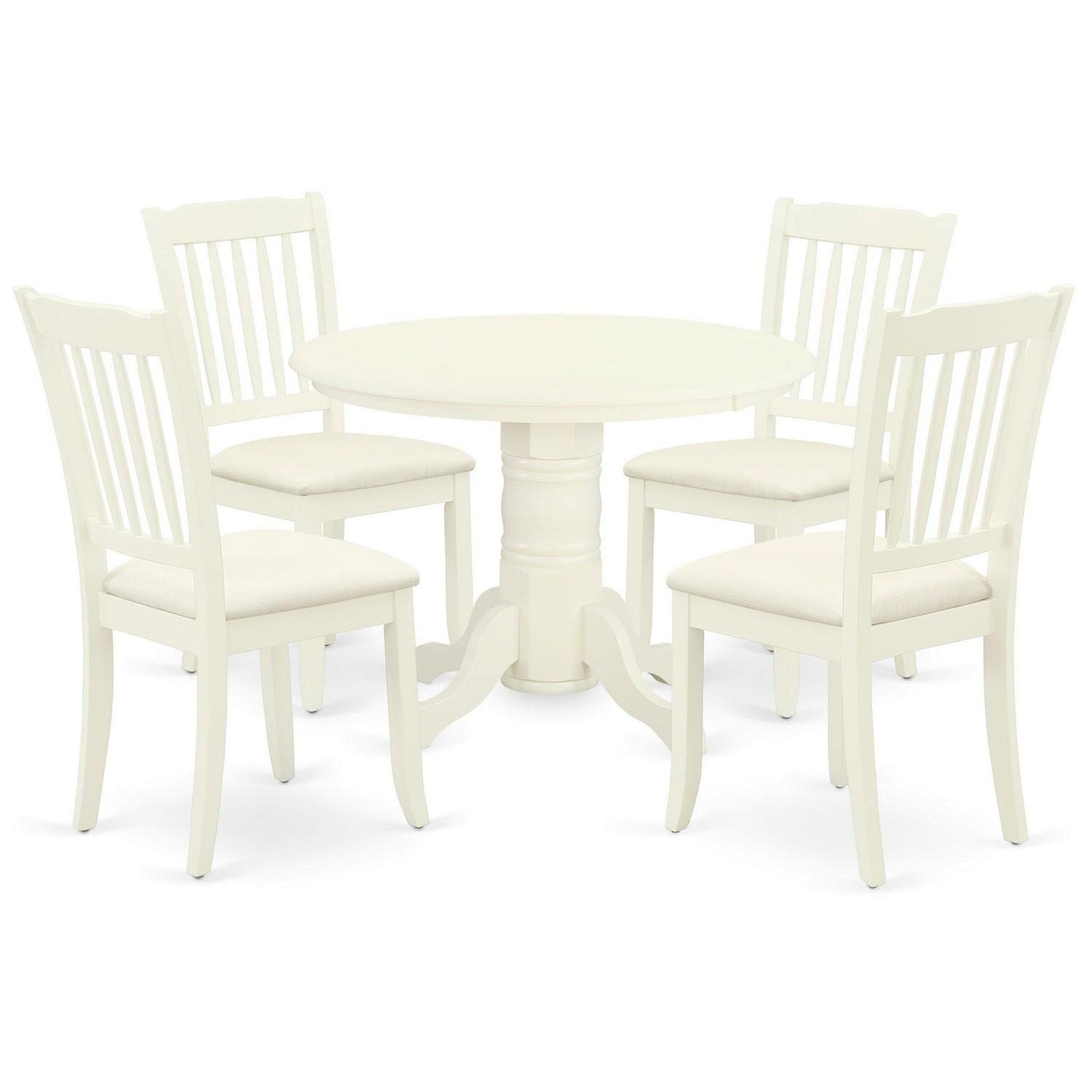 East West Furniture SHDA5-WHI-C 5 Piece Modern Dining Table Set Includes a Round Kitchen Table with Pedestal and 4 Linen Fabric 