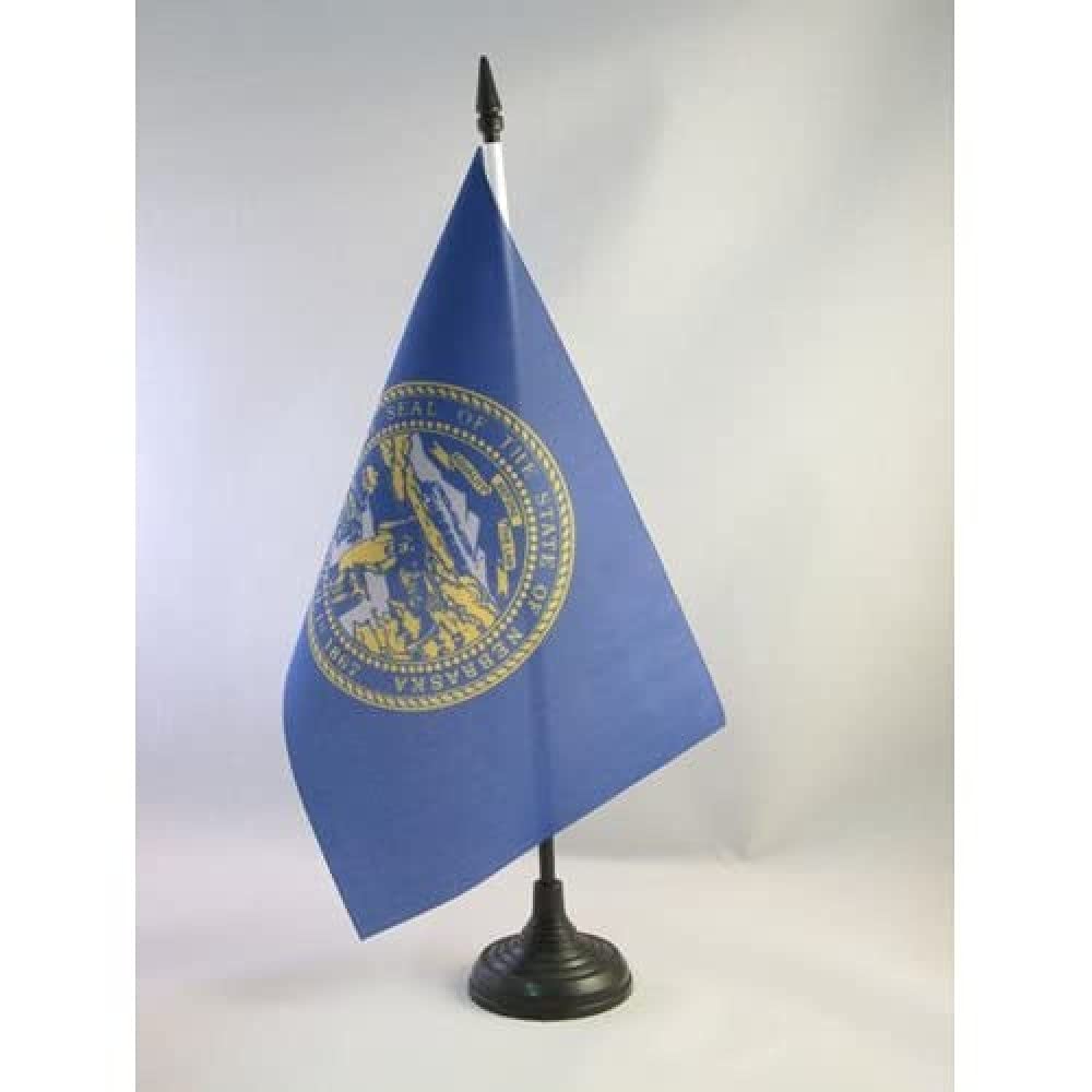 Nebraska Table Flag 5' X 8' - Us State Of Nebraska Desk Flag 21 X 14 Cm - Black Plastic Stick And Base - Az Flag