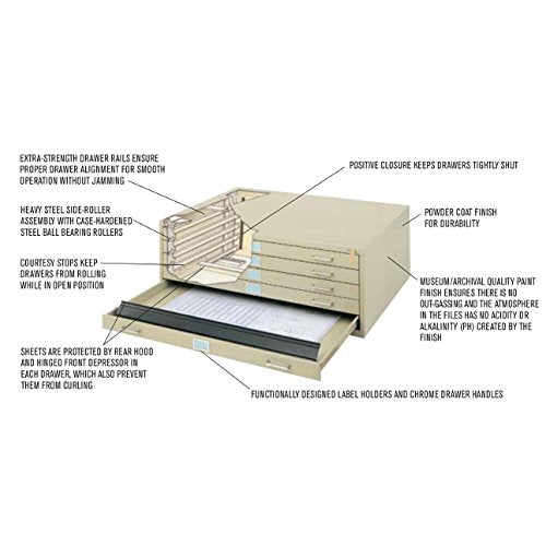 Safco Products Flat File for 42" W x 30" D Documents, 5-Drawer (Additional Options Sold Separately), White
