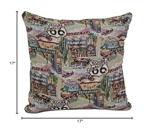 Blazing Needles 17-Inch Tapestry Throw Pillow, Route 66 2 Count