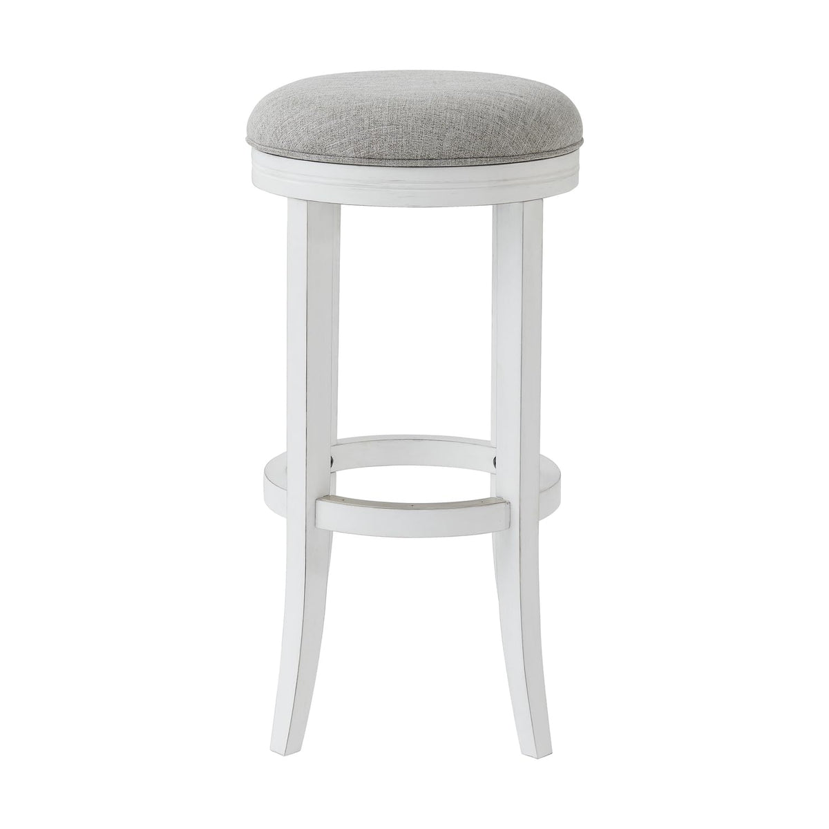 New Ridge Home Goods Avery 31In. Barheight Wood Backless Barstool With Upholstered Grey Swivel Seat, White Frame