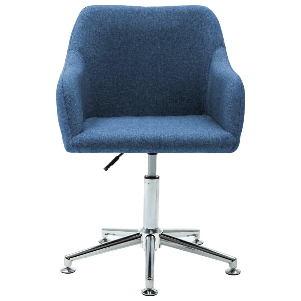 vidaXL 360-Degree Swivel Dining Chair in Blue Fabric, Ergonomically-Designed Upholstered Seat, Adjustable Height, Steel Legs, for Dining Room, Living Room, Office