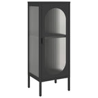 vidaXL Modern Sideboard in Sleek Black - 15.7"x13.8"x41.3" with Adjustable Shelf, Made from Fluted Glass and Powder-Coated Steel, Perfect for Home Decor and Storage