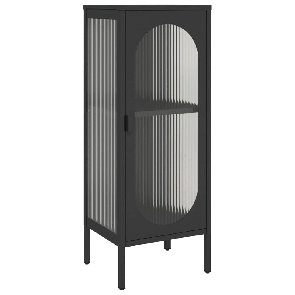 vidaXL Modern Sideboard in Sleek Black - 15.7"x13.8"x41.3" with Adjustable Shelf, Made from Fluted Glass and Powder-Coated Steel, Perfect for Home Decor and Storage
