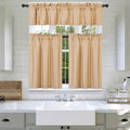 3Pc Set Solid Faux Silk Lined Blackout Rod Pocket Small Kitchen Window Curtain With Valance (K3) (Gold)