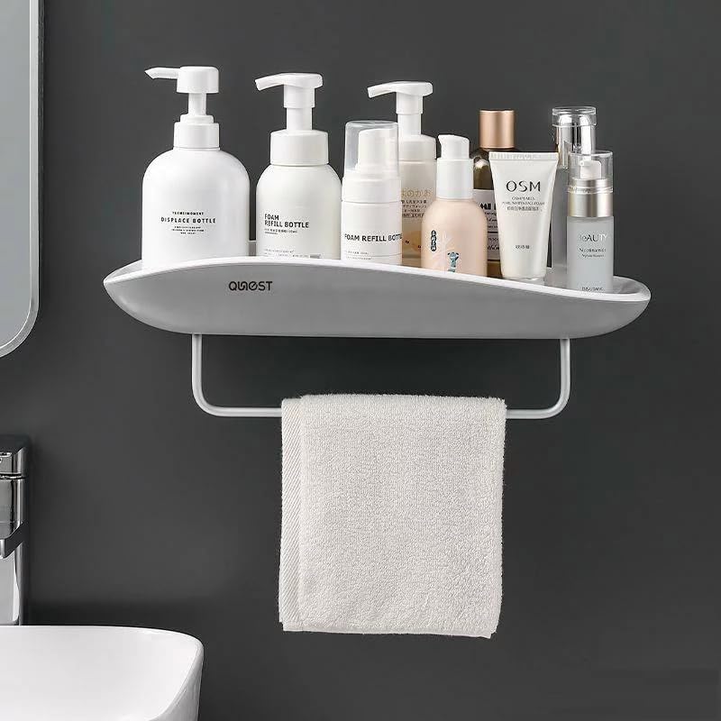 FYCAN Shower Caddy Wall Mount with Towel Bar, Adhesive Bathroom Shelf Storage Organizer No Drilling Shower Shelf Kitchen Storage