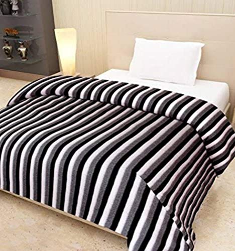 RICHLINEN Polar Fleece D/B Blanket Black:Grey&White Warm Soft & Comfortable for Winter/AC Room/Donation/Hotel/PG/Travelling/Mult