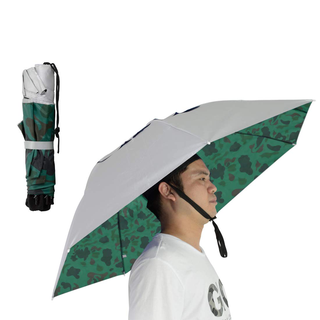 New-Vi Fishing Umbrella Hat Folding Sun Rain Cap Adjustable Multifunction Outdoor Headwear (Silvercamouflage 2Pcs)