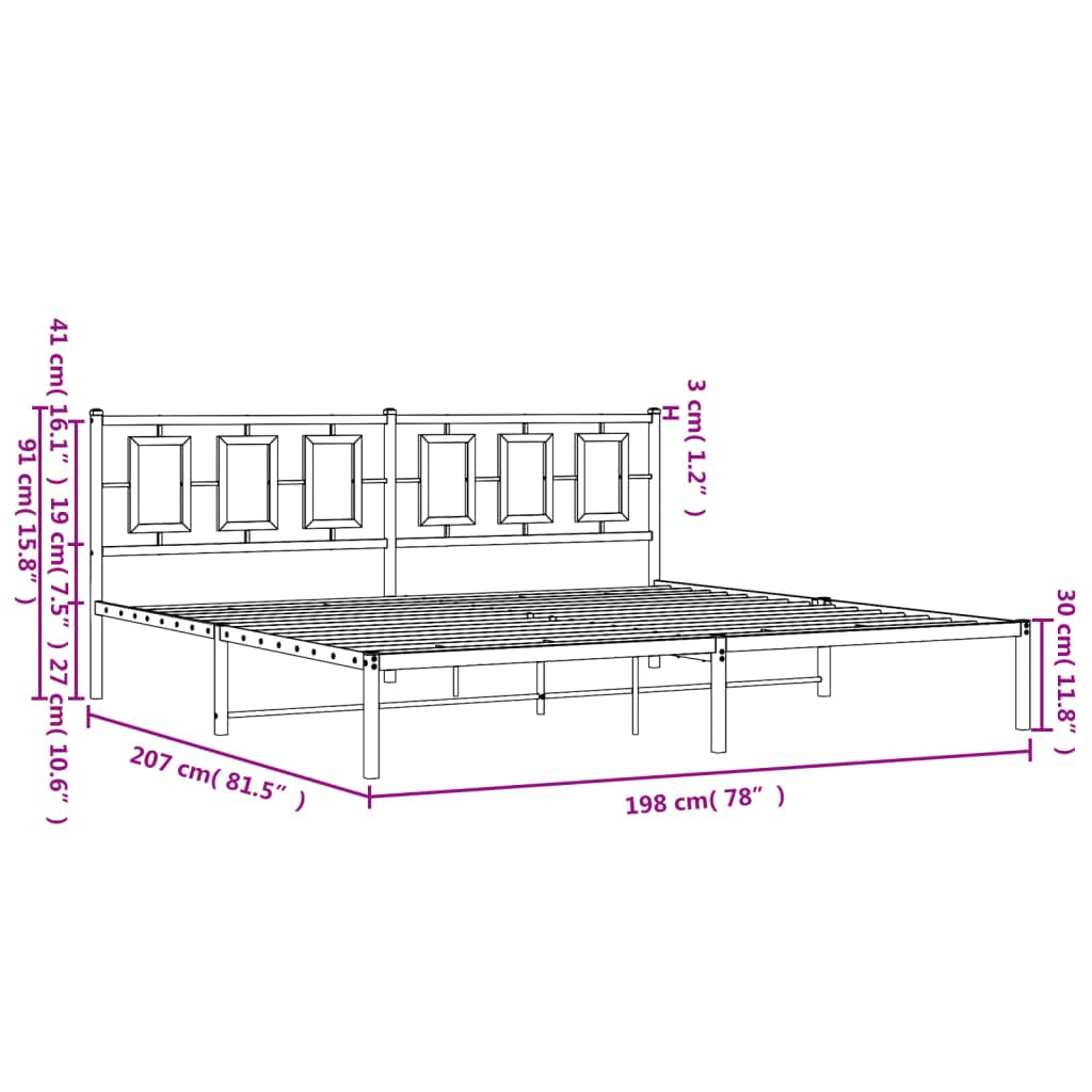 vidaXL Metal King Bed Frame with Headboard - 76"x79.9" - Black Steel Construction for Bedroom Furniture