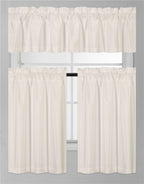 3Pc Set Solid Faux Silk Lined Blackout Rod Pocket Small Kitchen Window Curtain With Valance (K3) (Ivory)
