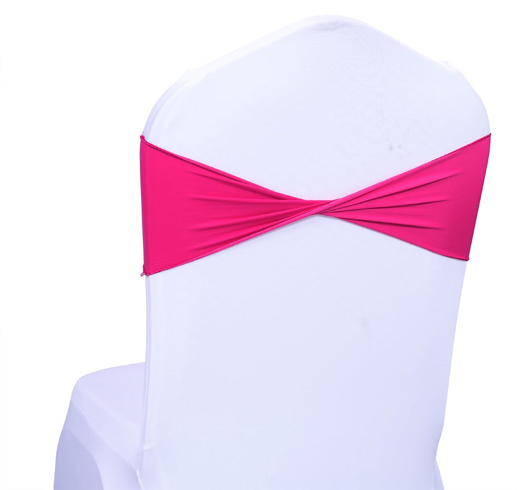 Mds Pack Of 10 Spandex Chair Sashes Bow Sash Elastic Chair Bands Ties Without Buckle For Wedding And Events Decoration Spandex Slider Sashes Bow - Magenta