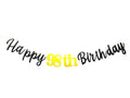 Happy 98th Birthday Banner Decoration, Black and Gold Happy 98th Birthday Banner Sign, 98th Birthday Party Decorations Supplies 
