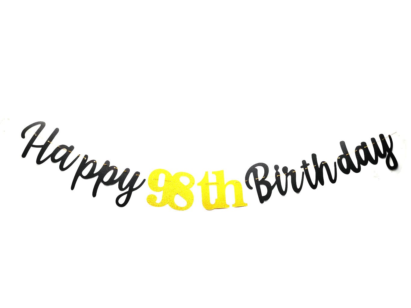 Happy 98th Birthday Banner Decoration, Black and Gold Happy 98th Birthday Banner Sign, 98th Birthday Party Decorations Supplies 