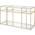 Acme Uchenna Glass Sofa Table With Metal Frame In Clear And Gold