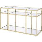 Acme Uchenna Glass Sofa Table With Metal Frame In Clear And Gold