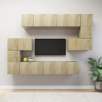 vidaXL TV Cabinet Set 10 Piece Home Indoor Living Room Hanging Wall-Mounted Stereo Plasma HiFi Cabinet TV Unit Furniture Sonoma Oak Engineered Wood