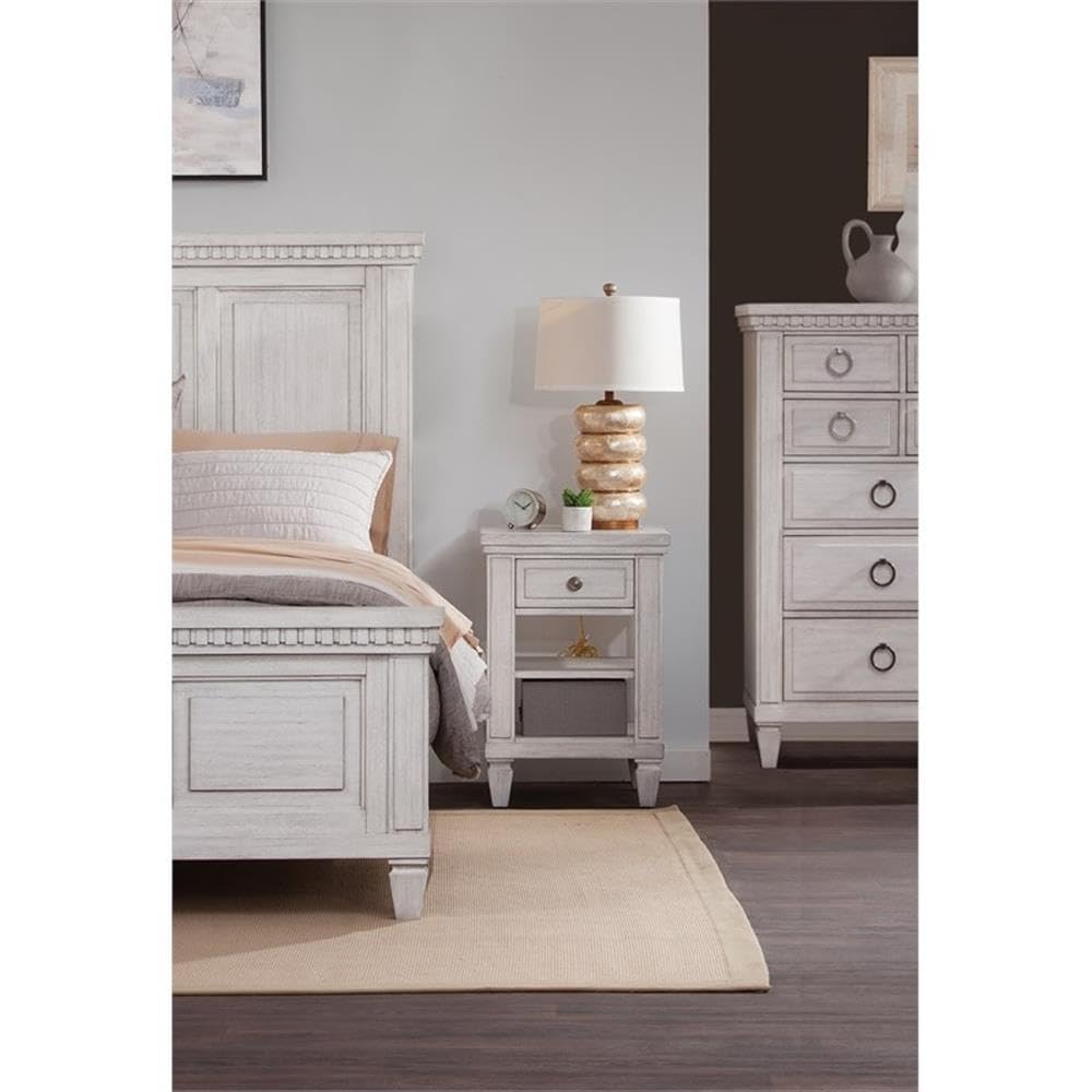 American Woodcrafters Salter Path Oyster White Wood 1-Drawer Storage Farmhouse Nightstand