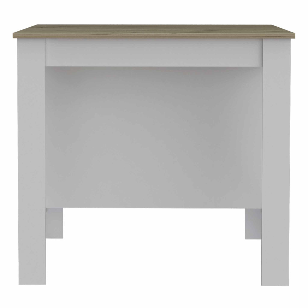 HomeRoots White - Light Oak Particle Board Light Oak and White Kitchen Island with Three Storage Shelves