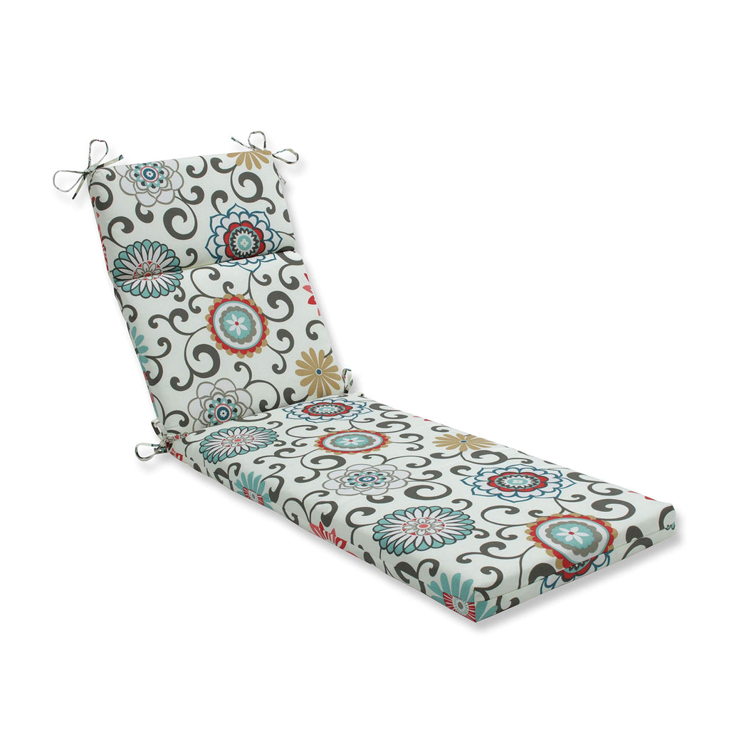 Pillow Perfect Chaise Lounge Cushion Split Back Floral Blue/Brown Pom Pom Play Plush Fiber Fill 72.5" x 21"