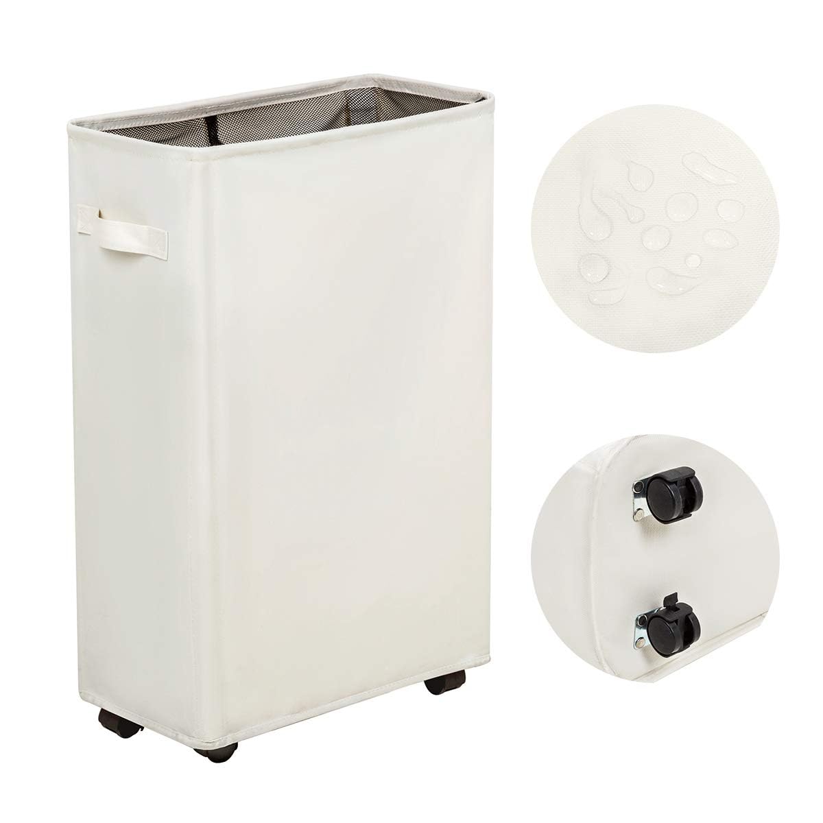 ZERO JET LAG Slim Rolling Laundry Hamper - Standable Corner Design - Handy Storage Bin Hamper Laundry Basket - 52L Storage Bin -