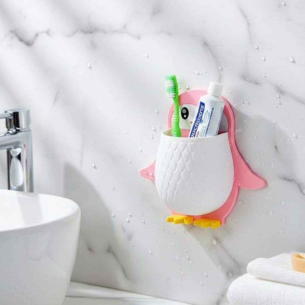 UNIQUE APPEARANCE Penguin Shape Toothbrush Holder Wall Mounted Self Adhesive Organizer, Multipurpose Plastic Storage Shelf for B