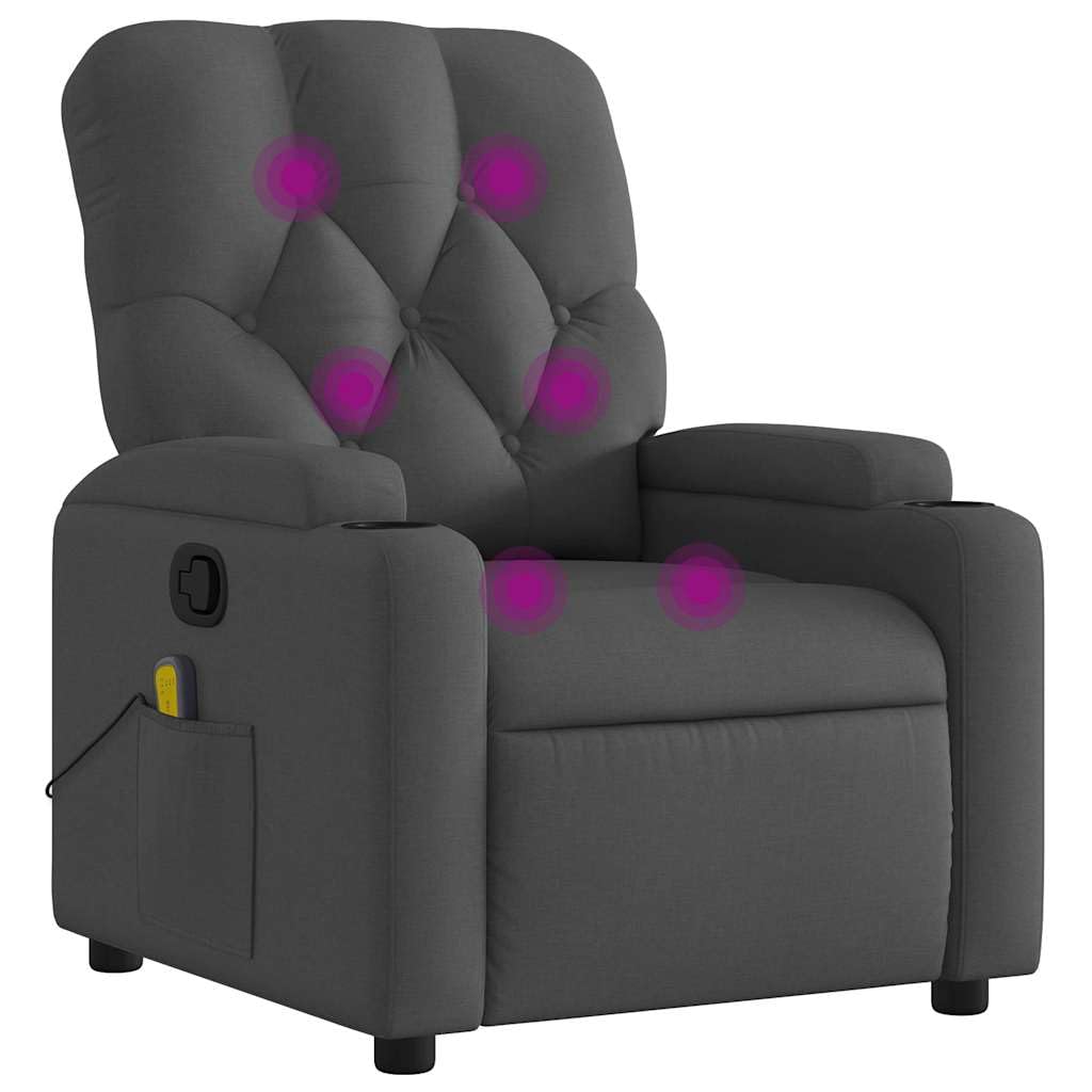 vidaXL Fabric Massage Recliner Chair for Living Room, Home Theater, 6-Point Vibration Massage, Adjustable Back & Footrest, Cup Holders, Dark Gray