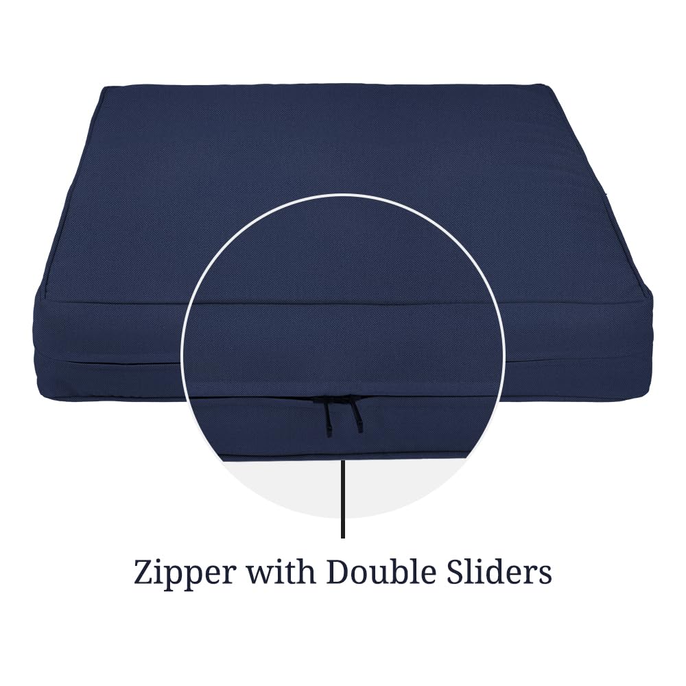 Covers & All Square Outdoor Cushion Covers For Patio Furniture Sets, Water, Tear & Uv Resistant Polyester Cushion Slipcover With Zippers (Pack Of 2) (20' L X 20' W X 4' Thick, Navy Blue)