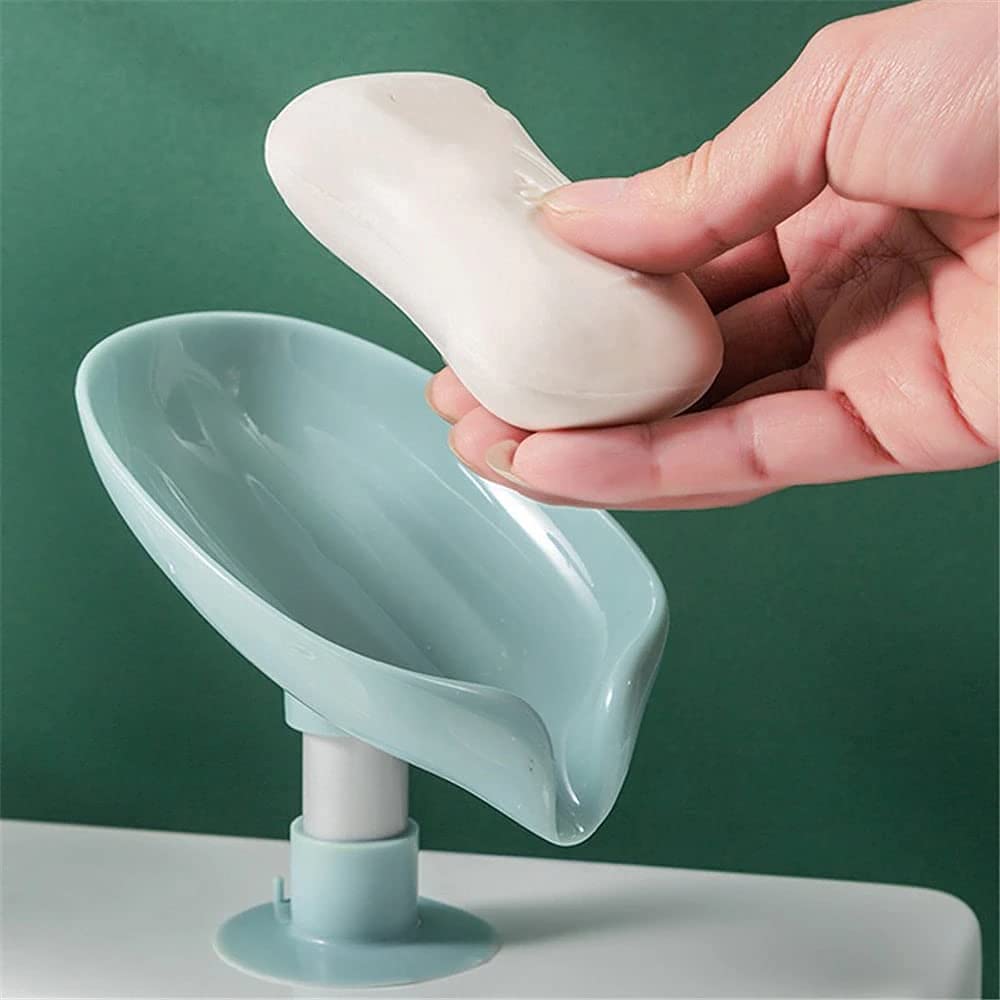 LONGMIRE Soap Holder LeafShape Self Draining Soap Dish Holder, Not Punched Easy Clean Bar Soap Holder, with Suction Cup Soap Di