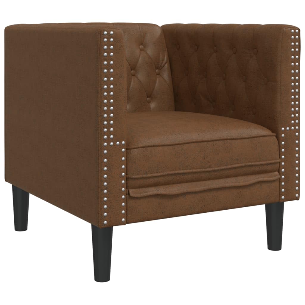 vidaXL Chesterfield Brown Faux Suede Armchair, Armchair, Relaxation Armchair, Faux Leather Armchair, Single Armchair, TV Armchair