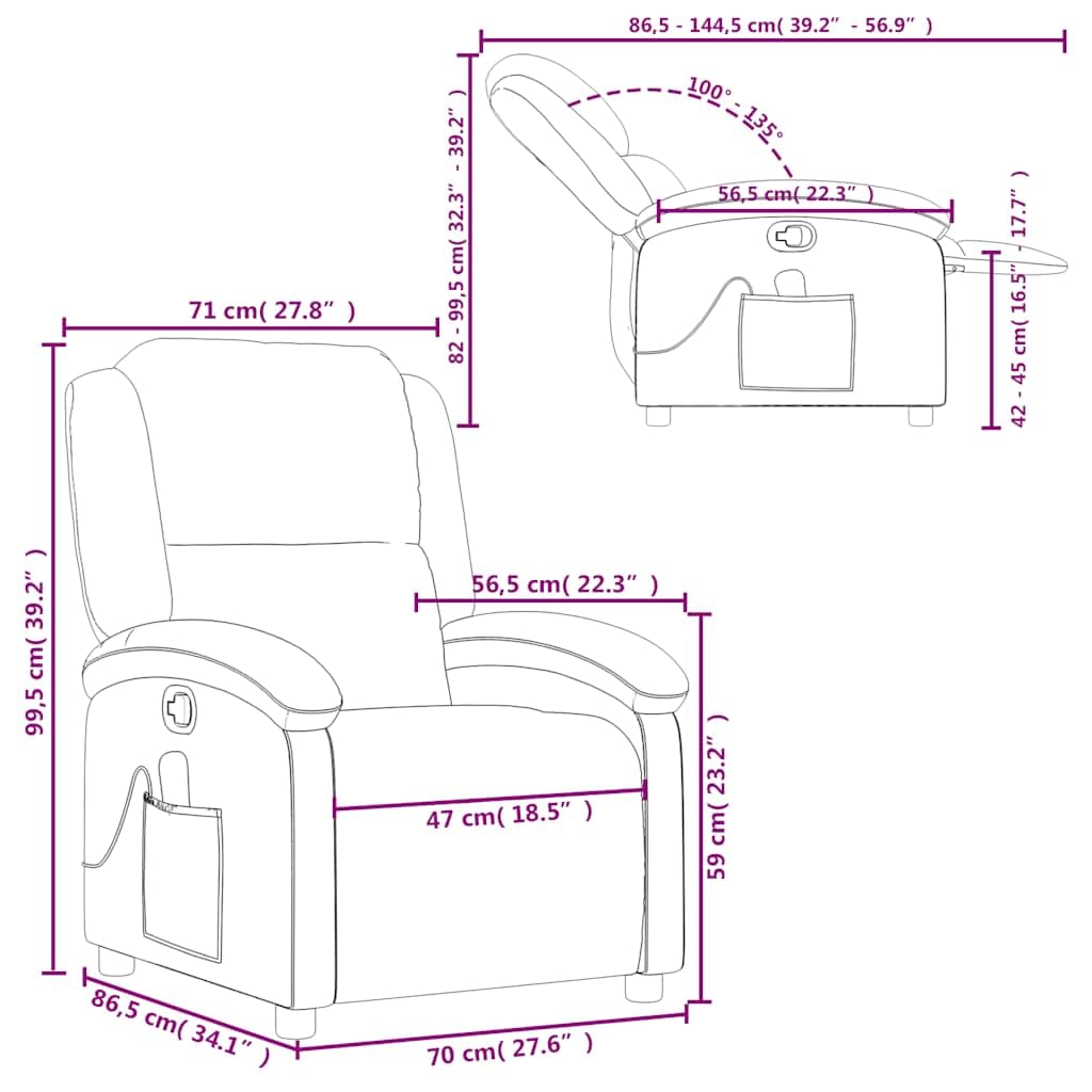 vidaXL Massage Recliner Chair for Living Room, Adjustable Recliner with 6-Point Vibration Massage, Home Theater Seating with Padded Seat Backrest, Cream Real Leather