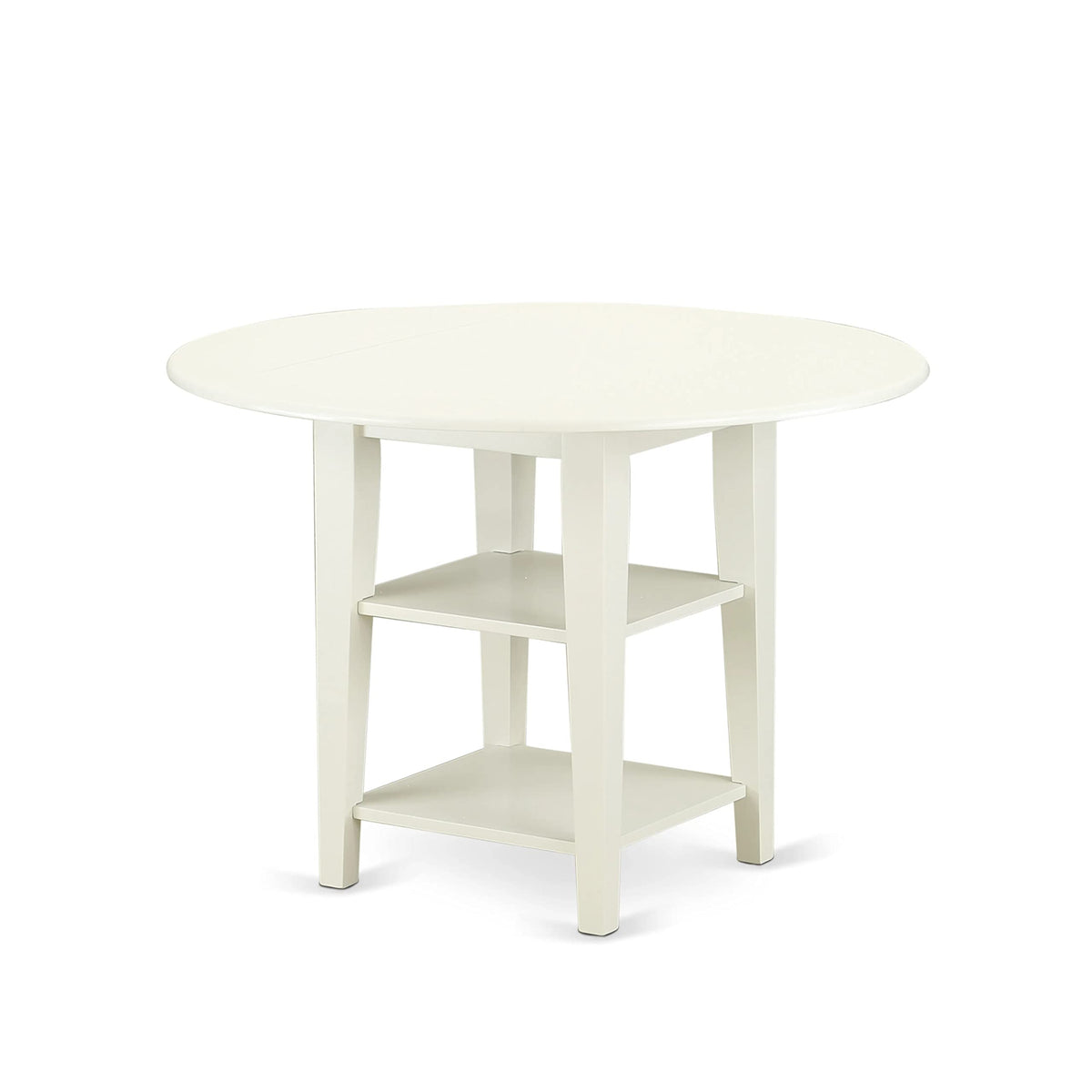 East West Furniture Suab3-Lwh-02 3 Piece Dining Table Set Contains A Round Dinner Table With Dropleaf & Shelves And 2 Light Beige Linen Fabric Upholstered Chairs, 42X42 Inch, Linen White