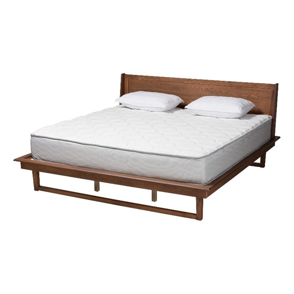 Baxton Studio Macayle Mid-Century Modern Ash Walnut Finished Wood King Size Platform Bed