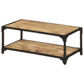 vidaXL Vintage-Style Coffee Table with Storage Shelf, Made from Solid Rough Mango Wood and Black Iron Frame - Rectangular, Retro