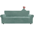 Znsayotx Luxury Velvet Couch Cover 4 Piece Stretch Oversized Sofa Covers For 3 Cushion Couch Thick Soft Large Sofa Slipcover Anti Slip Dogs Pet Furniture Protector (Pea Green), 91'-110'(3 Cushions)
