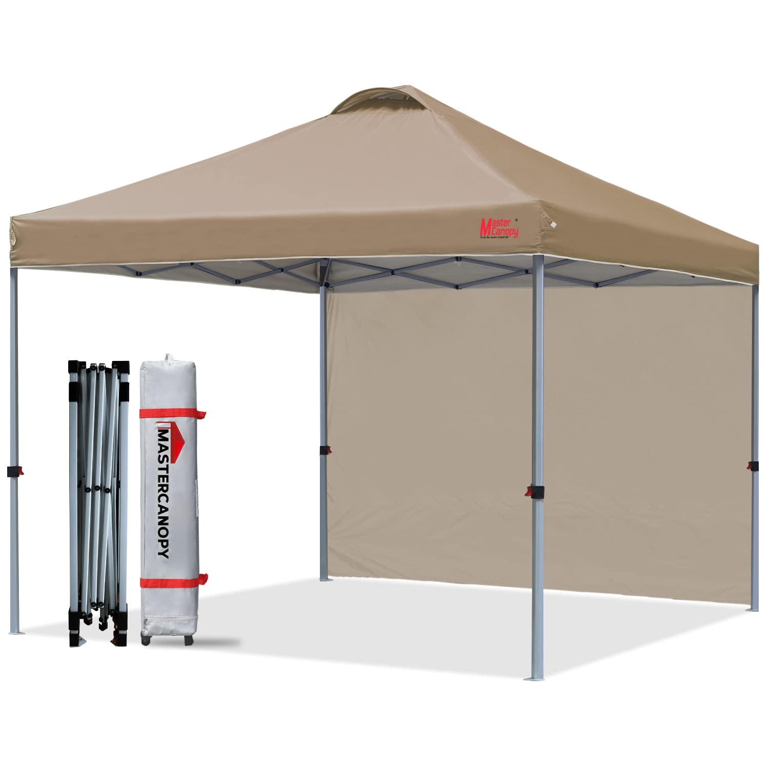 Mastercanopy Durable Ez Pop-Up Canopy Tent With 1 Sidewall (10'X10',Khaki)