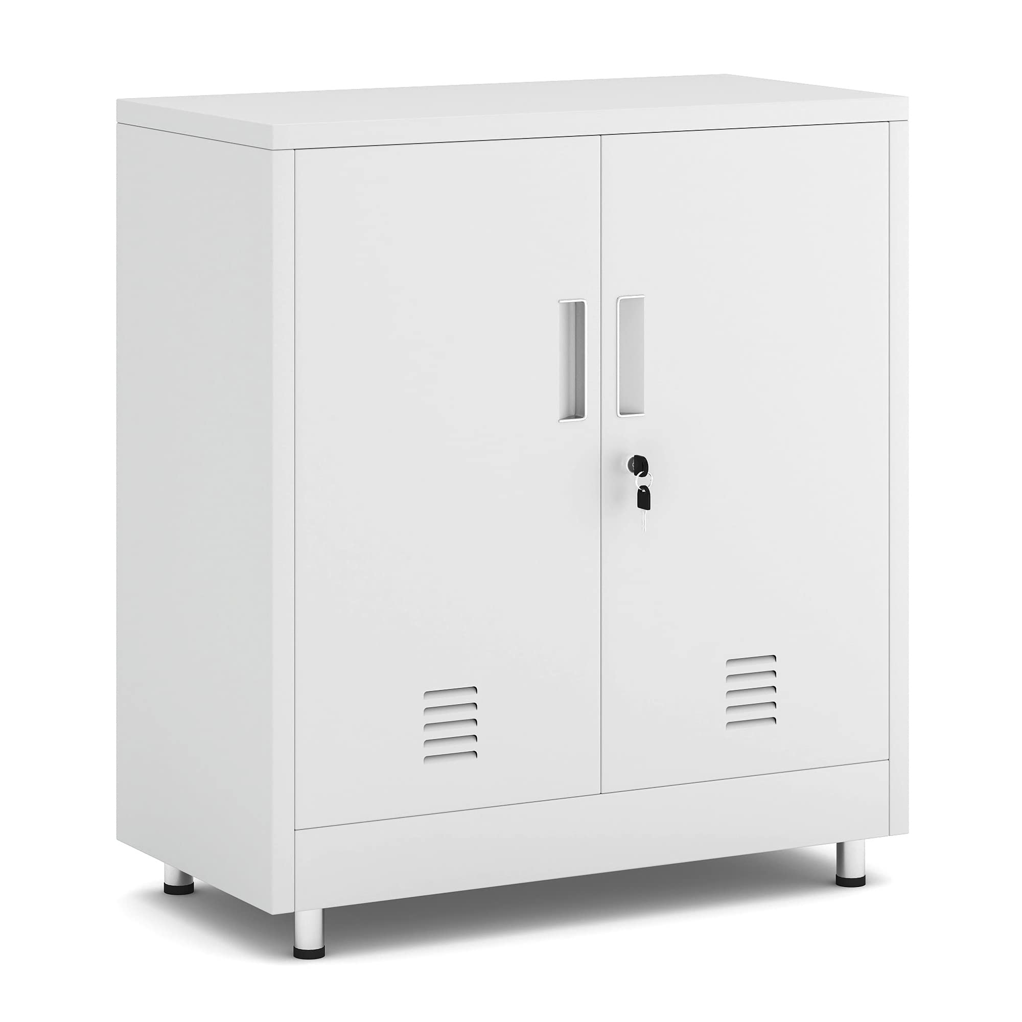 JINGUR Metal Storage Cabinet with Locking Doors and Adjustable Shelf, Small Lockable Sideboard Buffet Cabinet for Home Office Ha