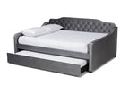 Baxton Studio Freda Gray Velvet Button Tufted Queen Wood Daybed with Trundle