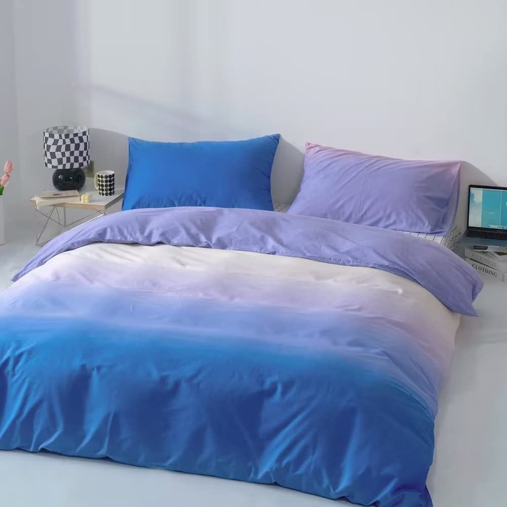 Clothknow Blue And Purple Comforter Set Full 3Pcs Blue Gradient Bedding Comforter Sets Purple Comforter Full Size Soft Blue Whit